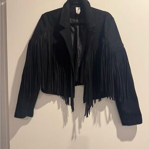 Flawless Black Fringe Jacket Cropped Western Moto Style Size L
